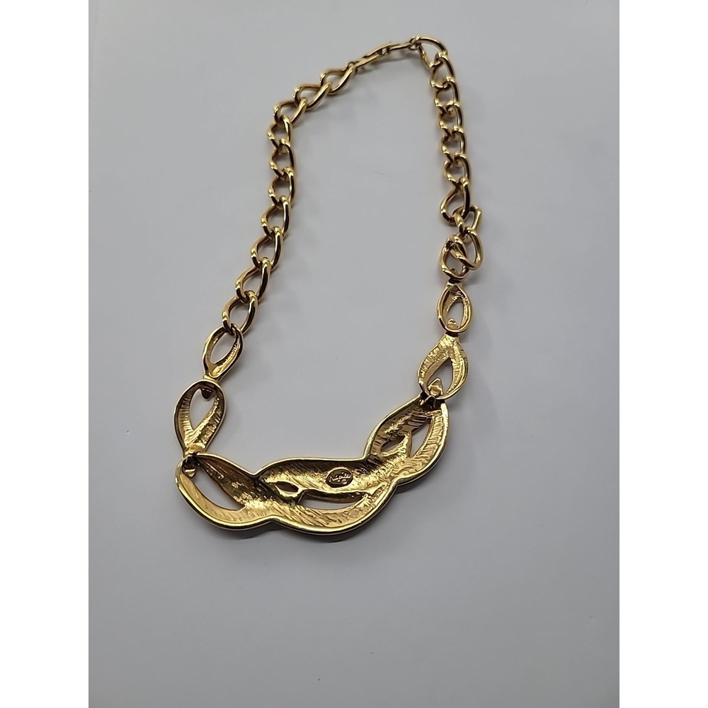 Vintage Napier Gold Tone Red Enamel Chunky Link Statement Necklace Jewelry - Picture 12 of 15